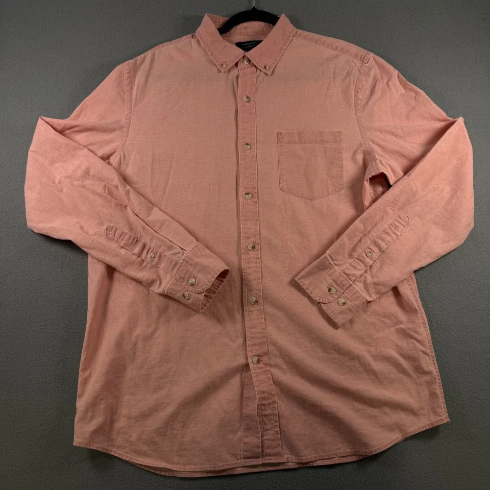 Banana Republic Mens Untucked Fit Cotton Chambray Shirt Peach Coral Large Tall